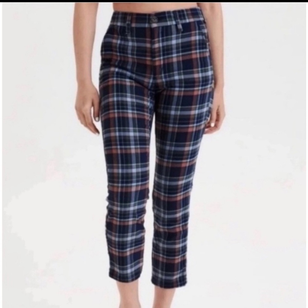 American eagle super hi rise skinny Plaid Trousers in Blue and Red